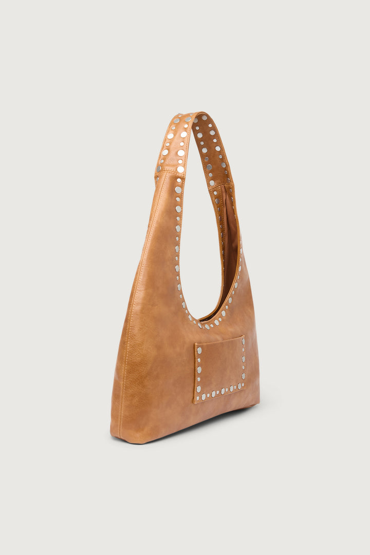 METAL STUDDED SHOULDER BAG in Tan — alternate angle