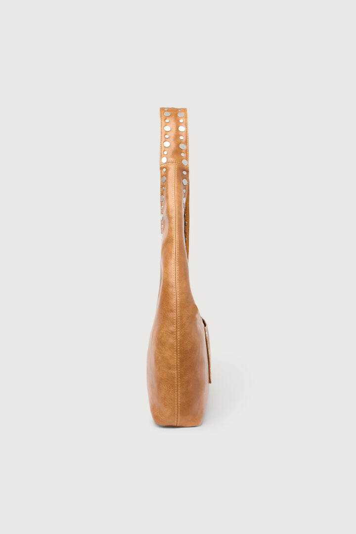 METAL STUDDED SHOULDER BAG in Tan — alternate angle
