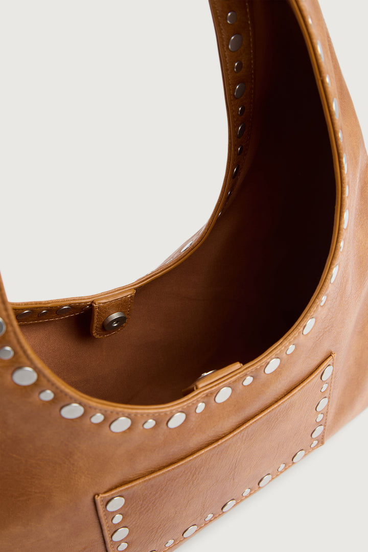 METAL STUDDED SHOULDER BAG in Tan — alternate angle