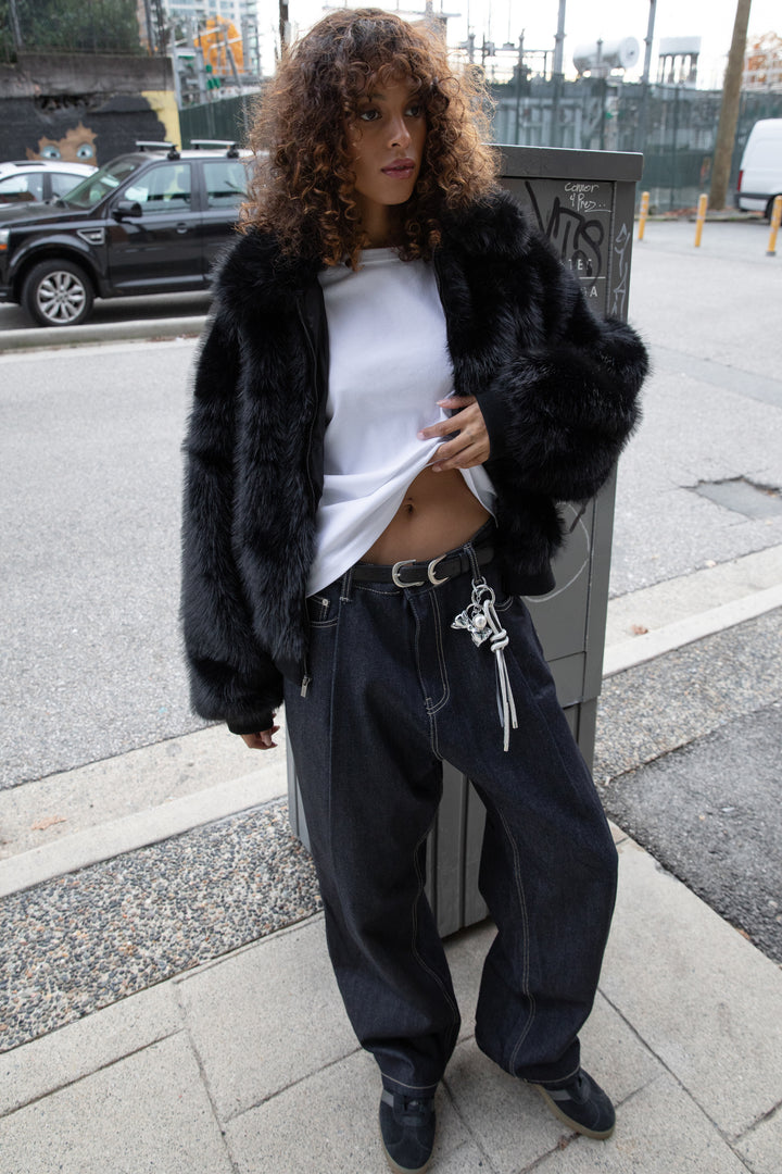 LEATHER AND GOLD ROPE BAG CHARM in BLACK MIX — alternate angle