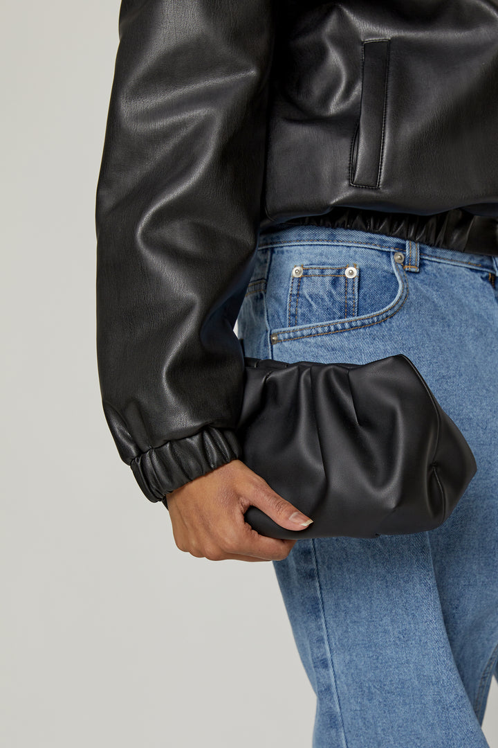 SCRUNCH TOP CLUTCH in Black — alternate angle