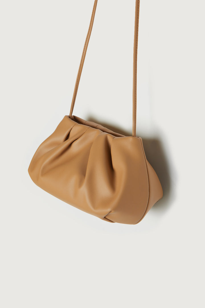 SCRUNCH TOP CLUTCH in Caramel — alternate angle