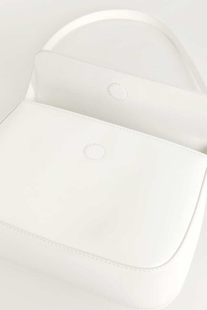 PATENT FRONT FLAP SHOULDER BAG in White — alternate angle