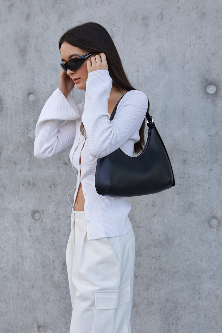 SMALL ROUNDED SHOULDER BAG in Black — alternate angle