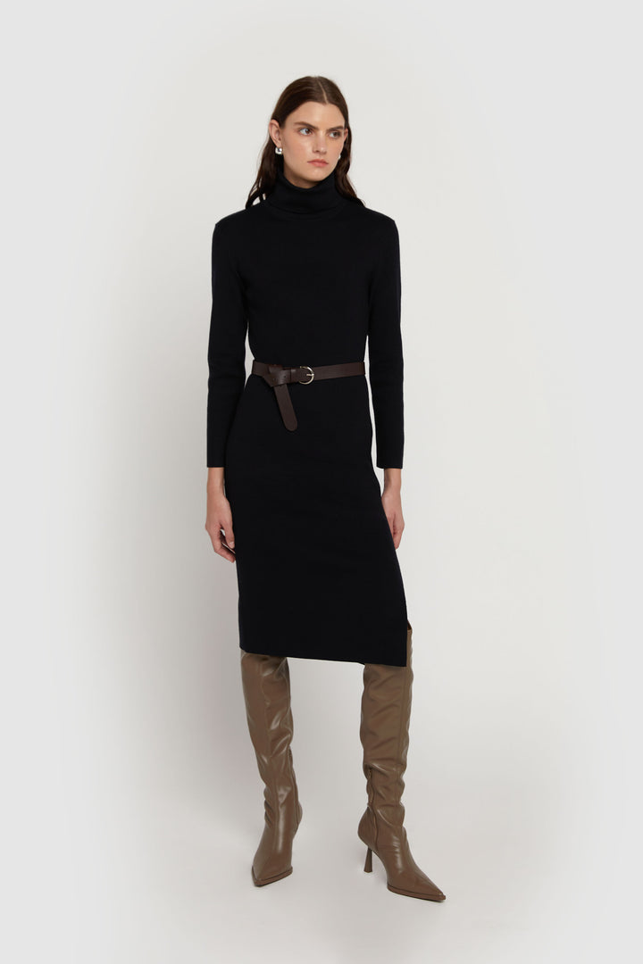 CURVED BUCKLE BELT in Dark Brown — alternate angle