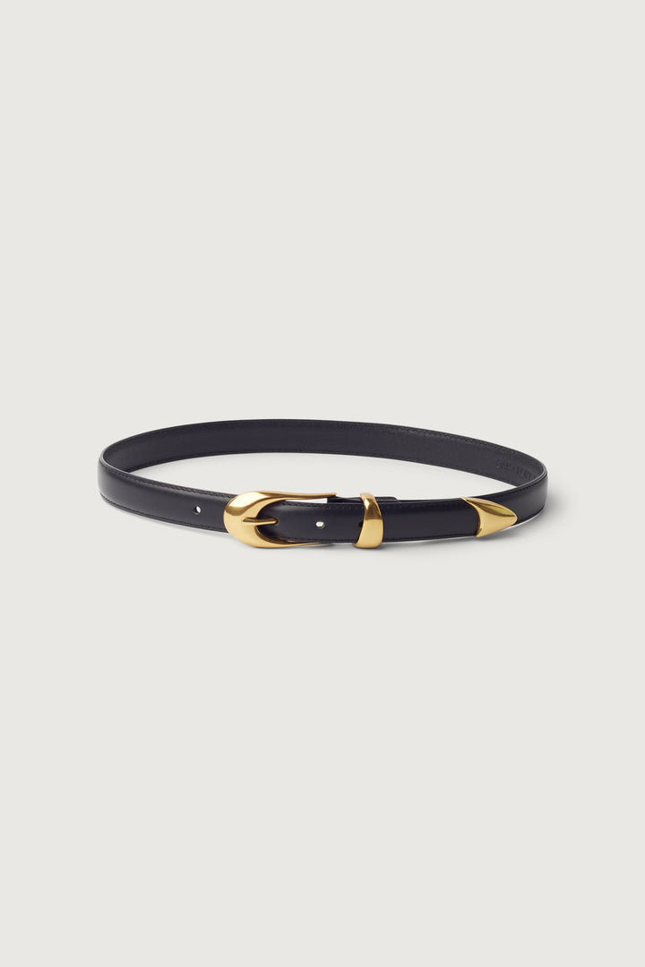 GENUINE LEATHER METAL TIP BELT in Black Gold — alternate angle