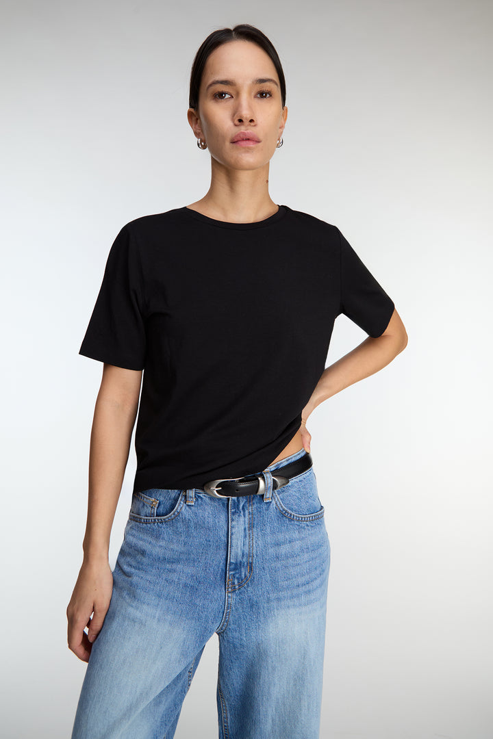 GENUINE LEATHER METAL TIP BELT in Black Silver — alternate angle