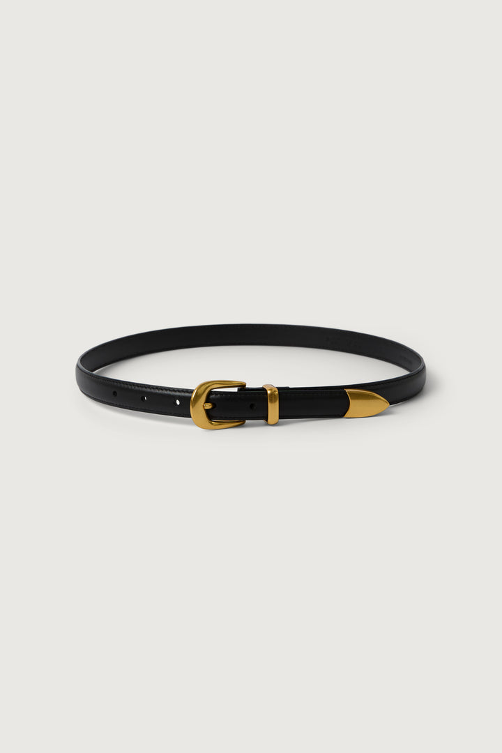MILA WESTERN LEATHER BELT in Black Polished Gold — alternate angle
