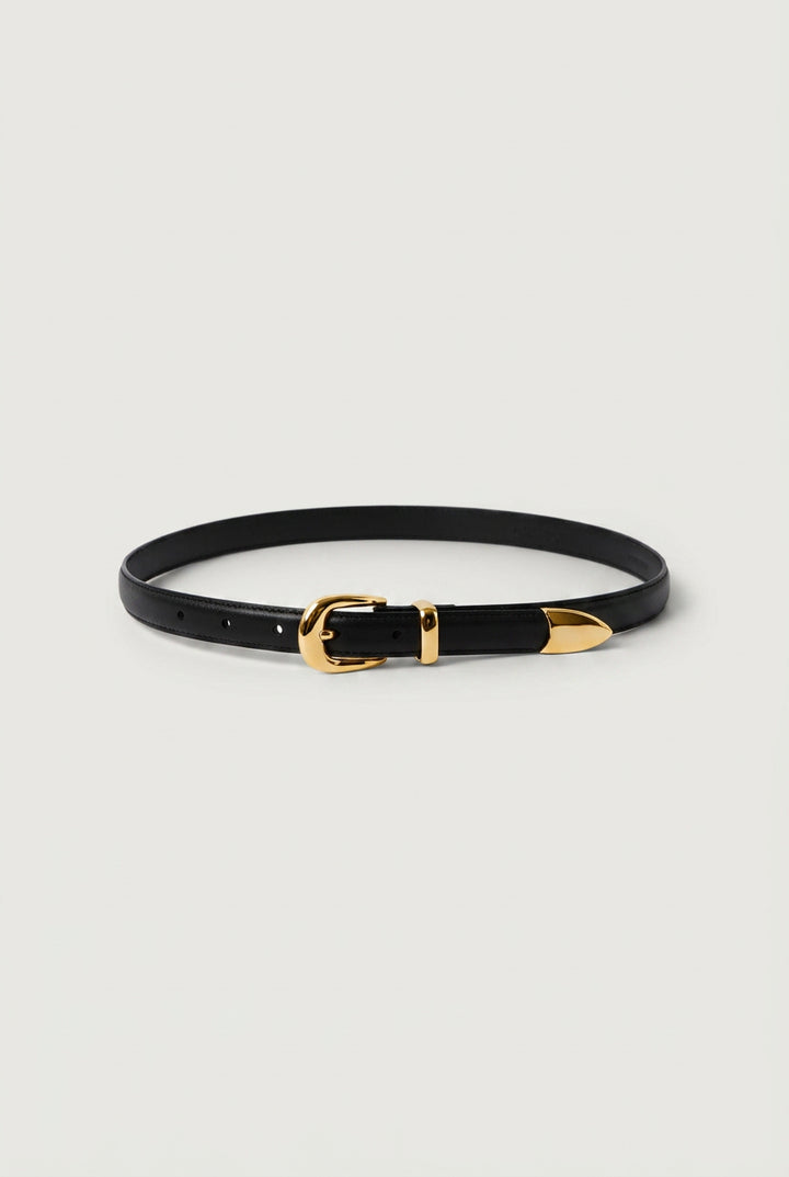 MILA WESTERN LEATHER BELT in Black Polished Silver — alternate angle