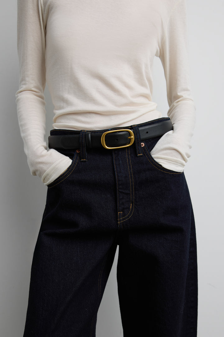 BLAKE OVAL LEATHER BELT in Black Antique Gold — alternate angle