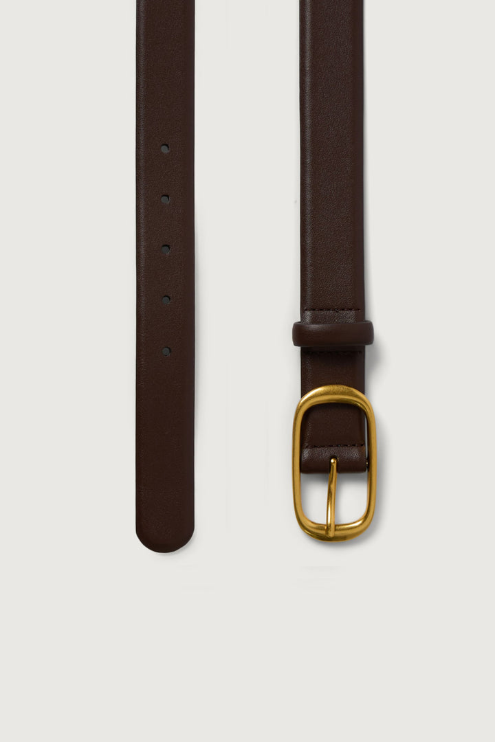 BLAKE OVAL LEATHER BELT in Espresso Antique Gold — alternate angle