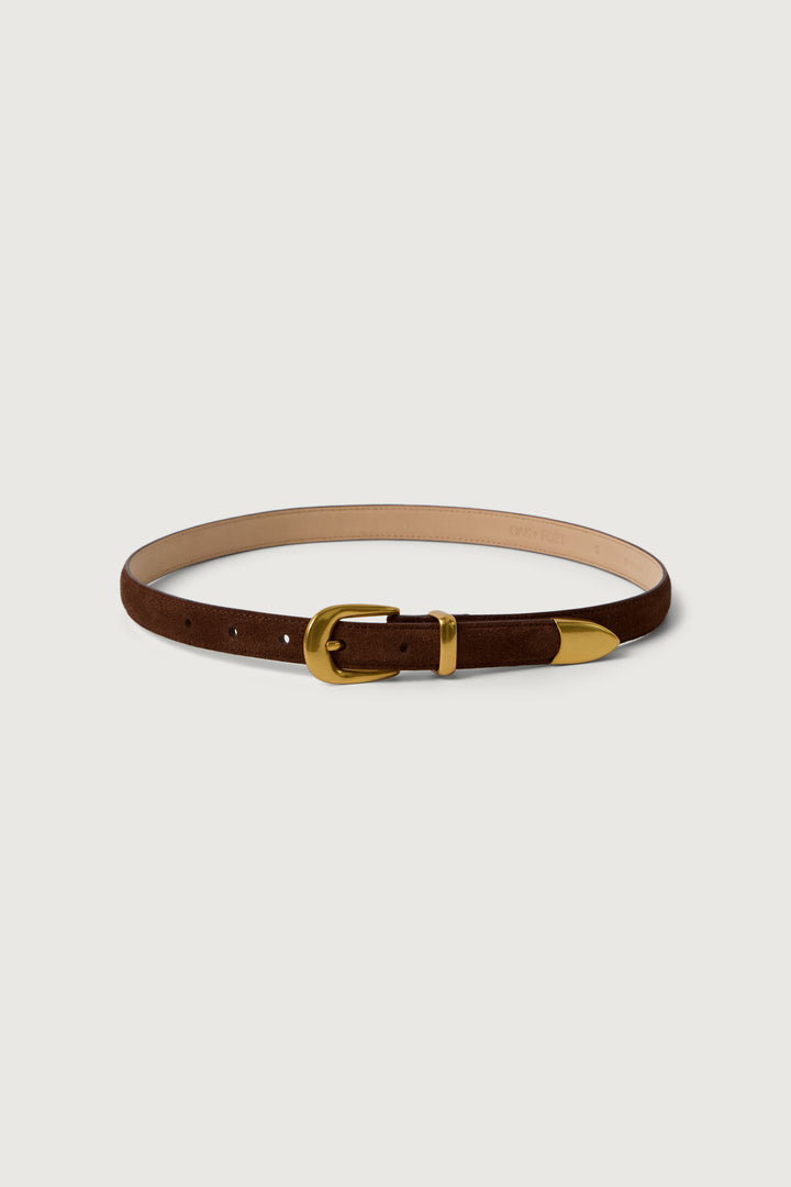 MILA WESTERN SUEDE BELT in Brown Antique Gold — alternate angle