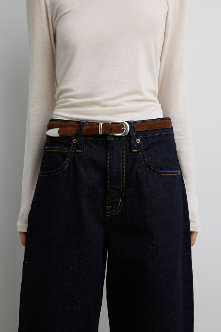 MILA WESTERN SUEDE BELT in Brown Antique Silver — alternate angle