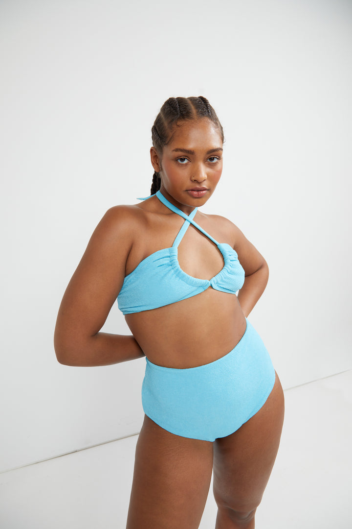 HALTERNECK BIKINI TOP in Turquoise — alternate angle