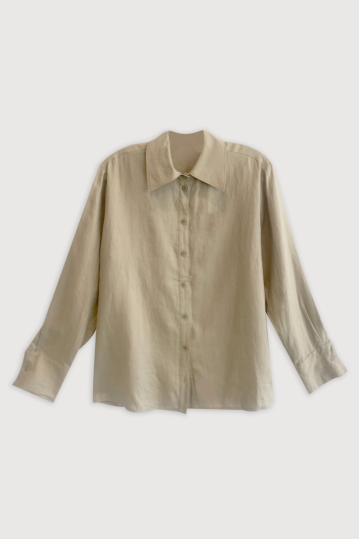 100% LINEN SHIRT in Khaki Twill — alternate angle