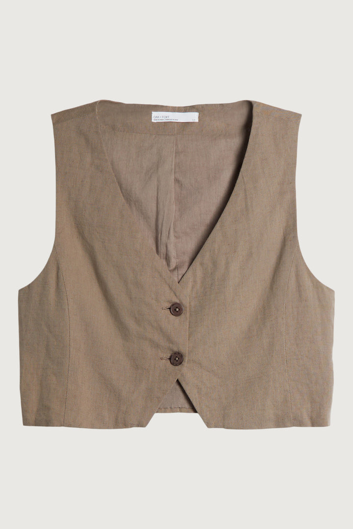 LINEN BLEND SUITING VEST in Taupe — alternate angle
