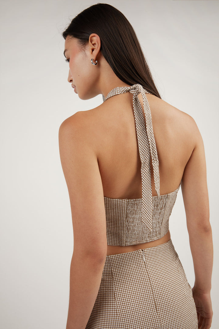 GINGHAM HALTER TOP in Coconut Lead Grey — alternate angle