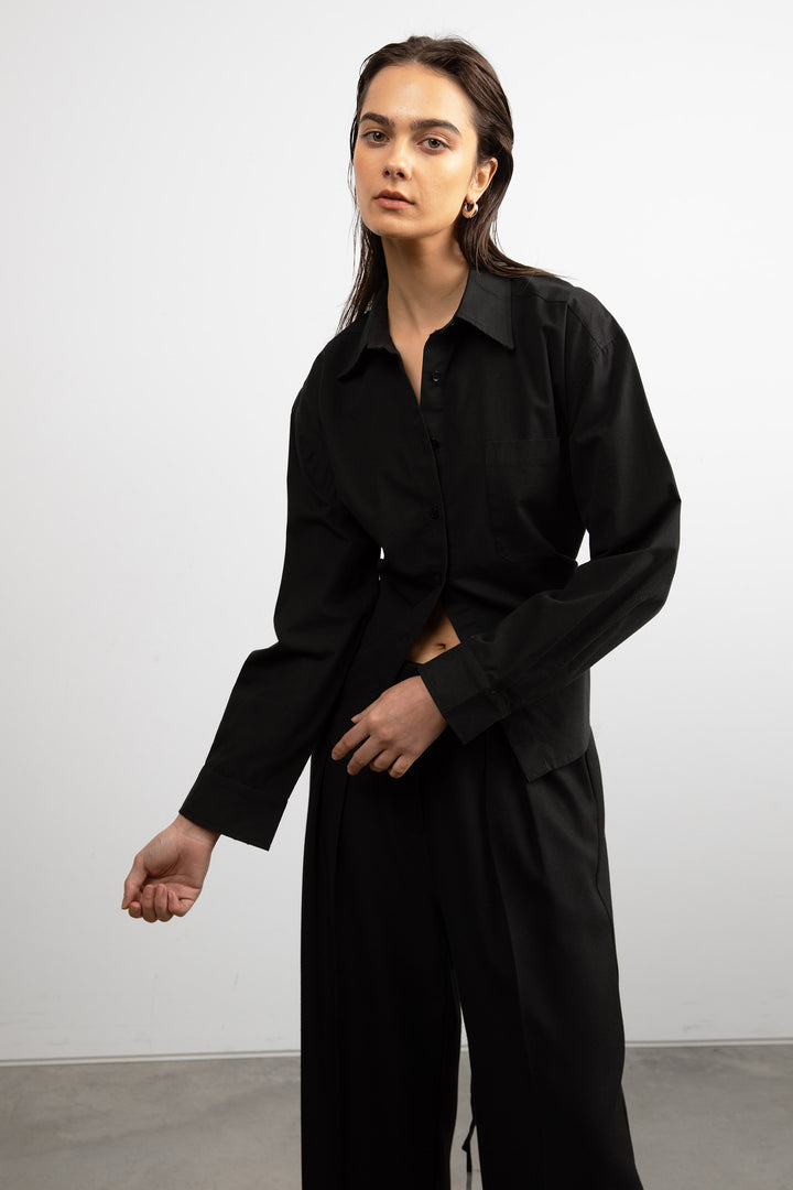 OPEN BACK SHIRT WITH TIES in Black — alternate angle