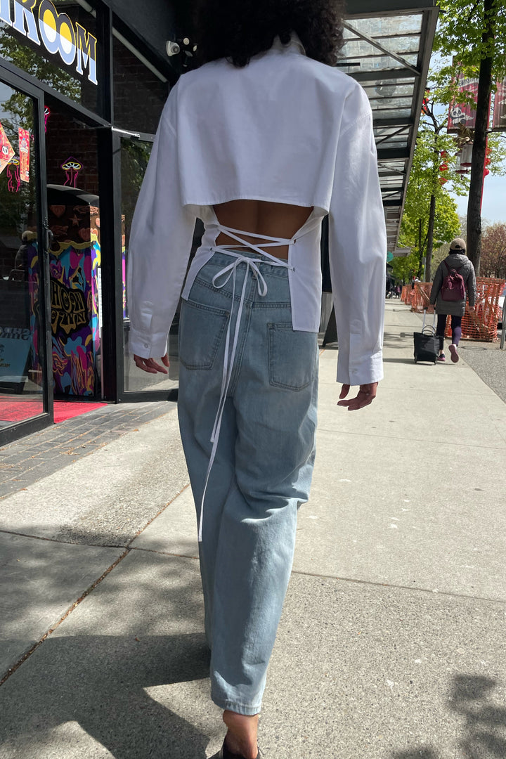 OPEN BACK SHIRT WITH TIES in White — alternate angle