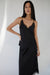 Lace trim satin camisole tank in black — main image