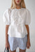 Puff sleeve cotton poplin bow front blouse in white — main image