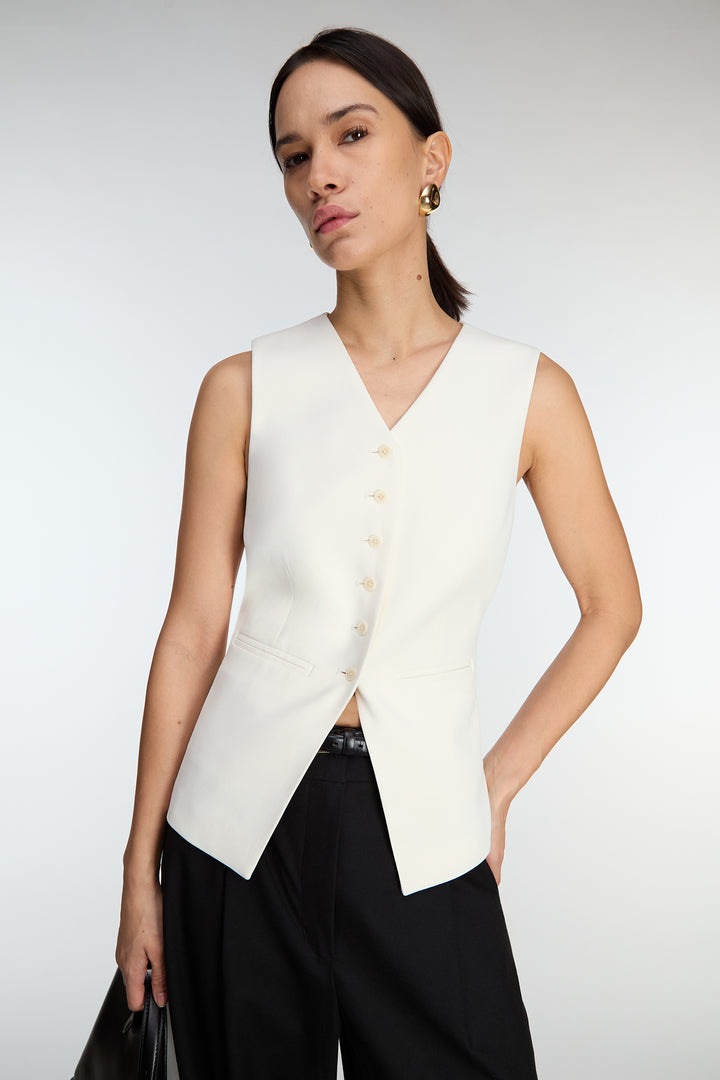 BUTTON FRONT SUITING VEST in Cream — alternate angle