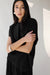 Crinkled rayon top in black — main image