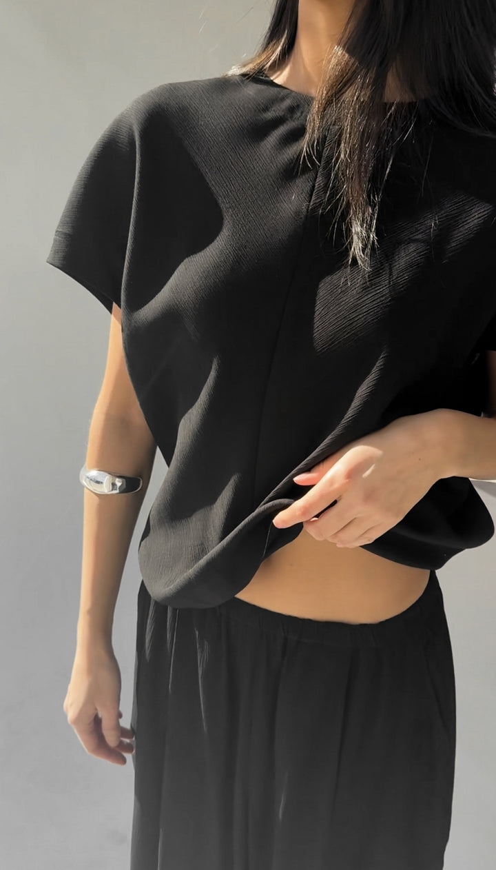 CRINKLED RAYON TOP in Black — alternate angle