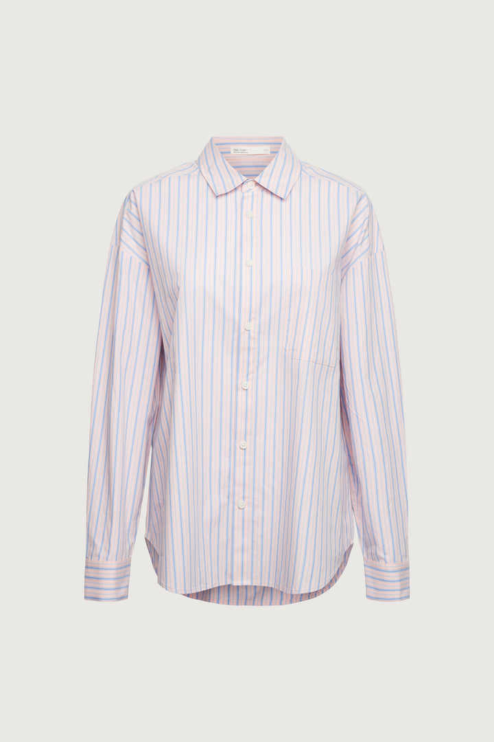 STRIPED COTTON POPLIN SHIRT in Rose Blue Stripe — alternate angle