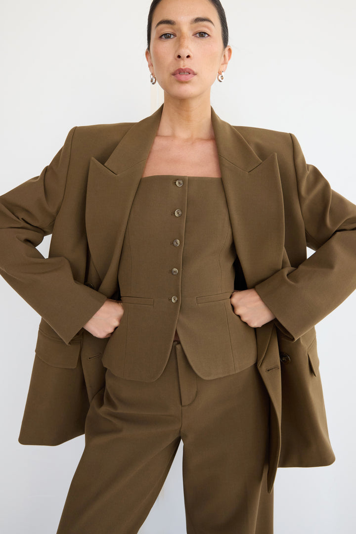 SQUARE NECK SUITING VEST in Teak Brown — alternate angle