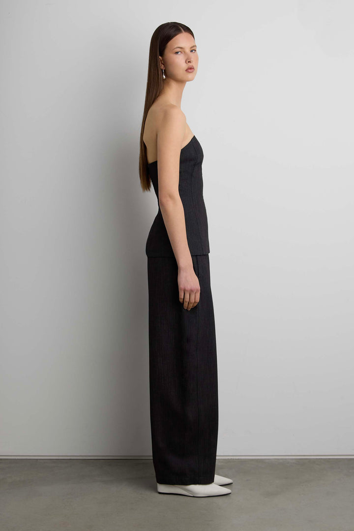 WOVEN TWILL TUBE TOP in Black — alternate angle
