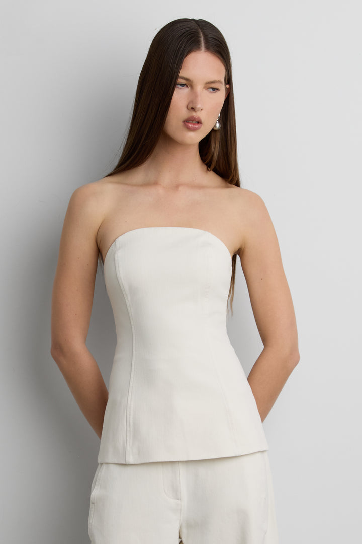 WOVEN TWILL TUBE TOP in Cream — alternate angle