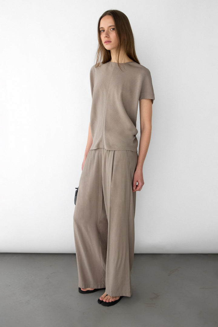 CRINKLED RAYON SHORT SLEEVE TOP in Brindle — alternate angle