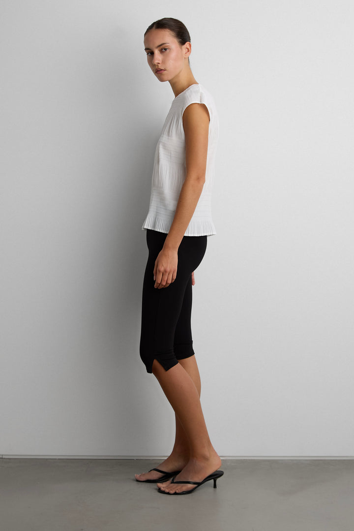 TEXTURED SHIRRING PLISSE BLOUSE in White — alternate angle