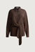 Tie-front pocket button-up shirt in brown — main image