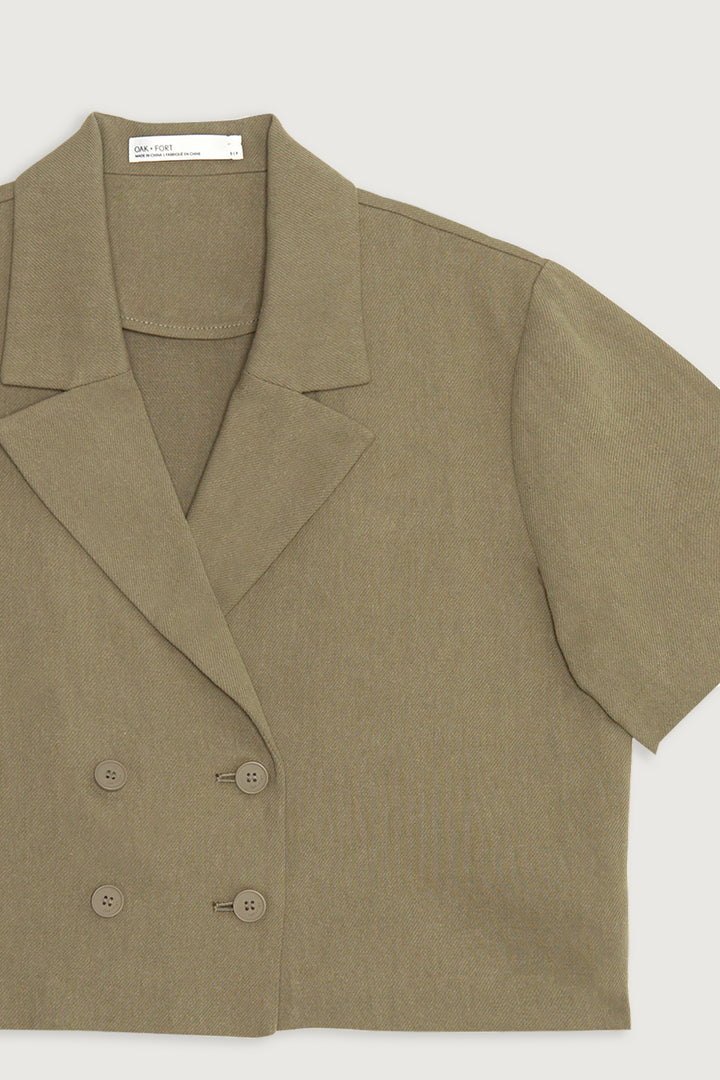 COTTON LINEN WOVEN TOP in Taupe — alternate angle