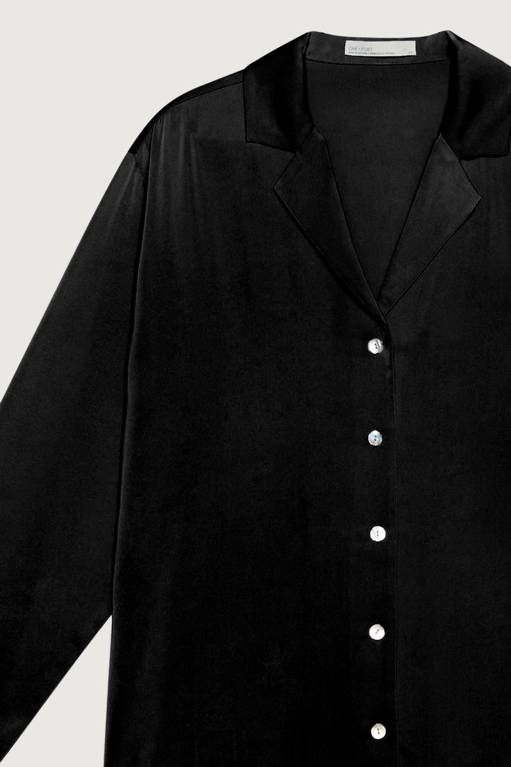 SATIN BUTTON UP BLOUSE in Black — alternate angle