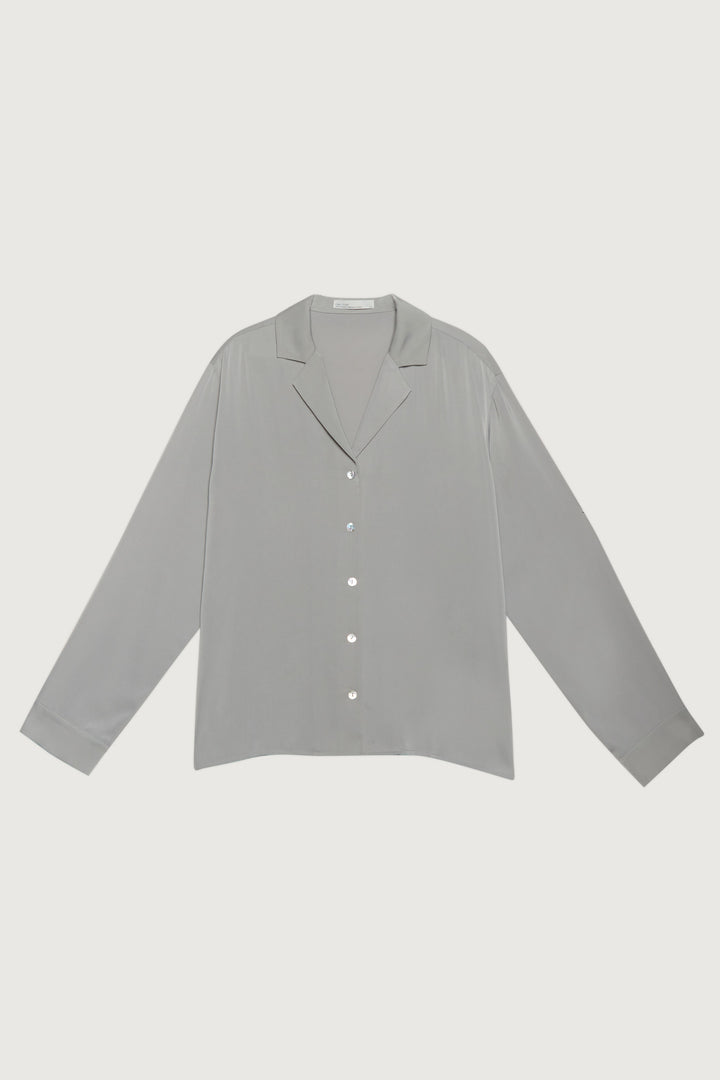 SATIN BUTTON UP BLOUSE in Storm — alternate angle