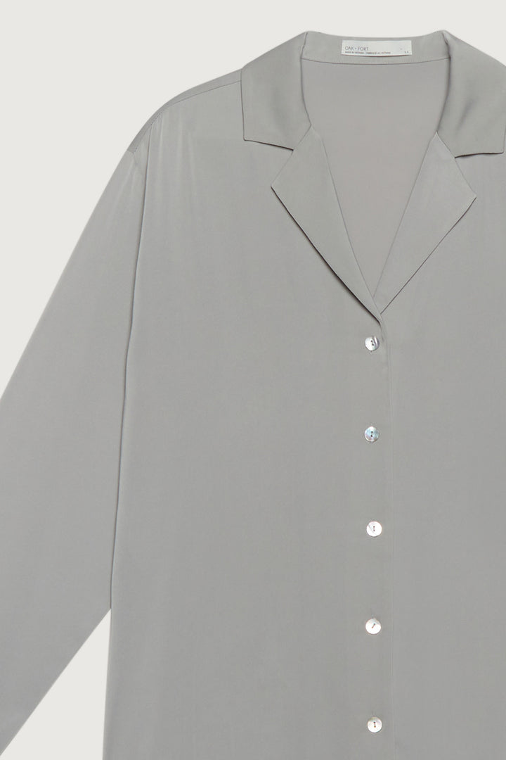 SATIN BUTTON UP BLOUSE in Storm — alternate angle