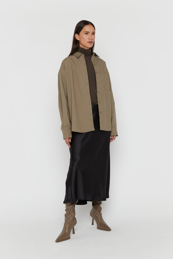 OVERSIZED POPLIN SHIRT in Taupe — alternate angle