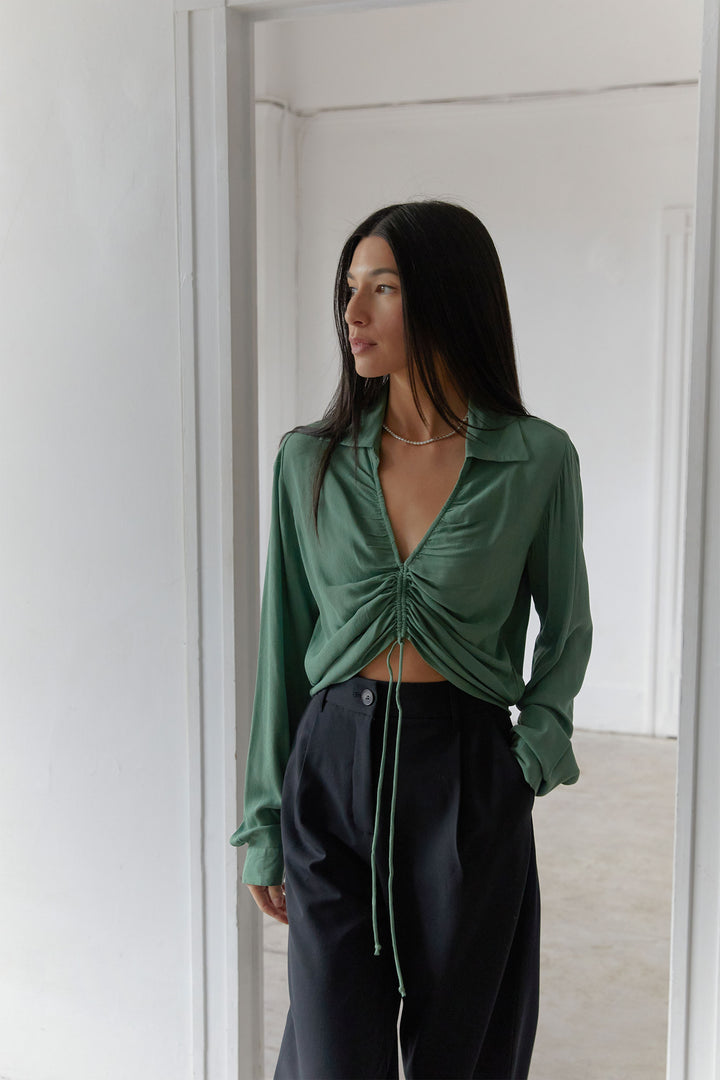COLLARED BLOUSE in Fern Green — alternate angle