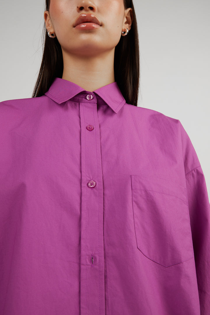 COTTON POPLIN SHIRT in Striking Purple — alternate angle