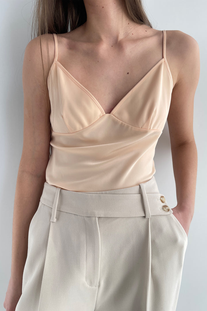 V-NECK SATIN TANK in Apricot — alternate angle