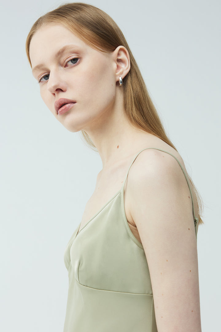 V-NECK SATIN TANK in Elm — alternate angle