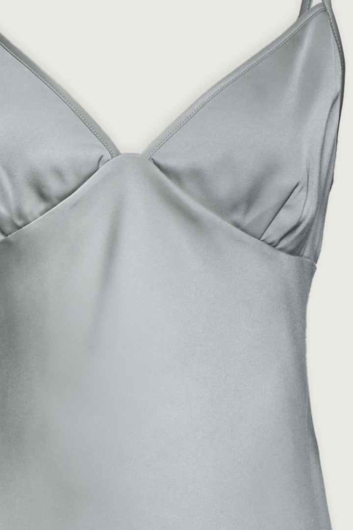 V-NECK SATIN TANK in Storm — alternate angle