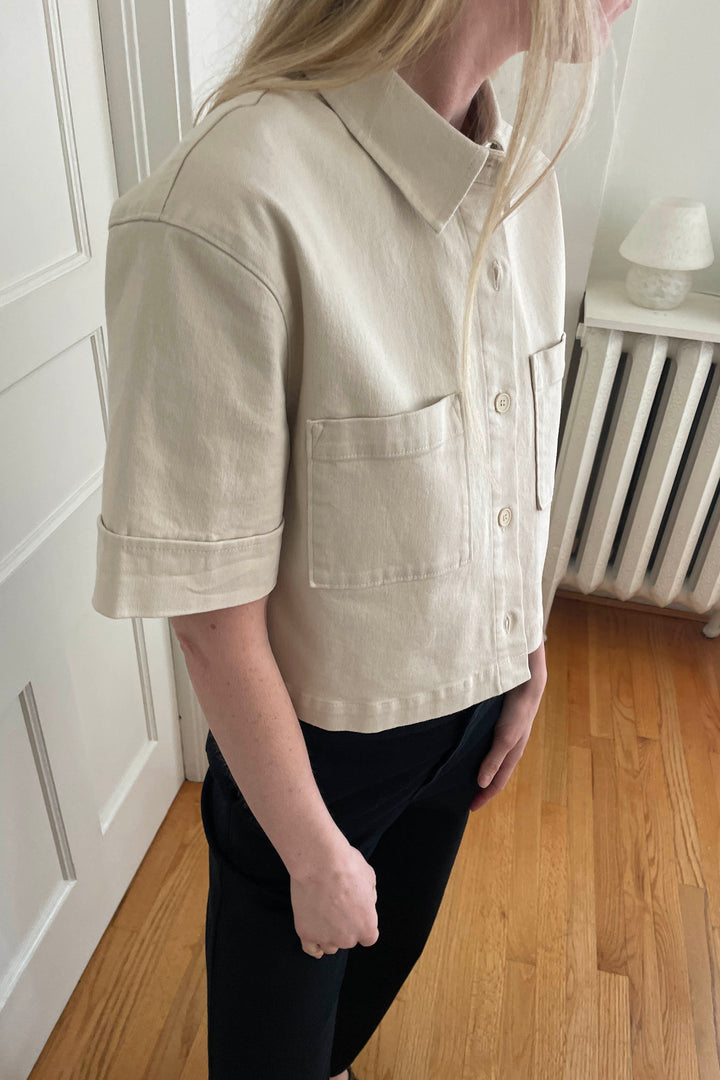 TWILL SHORT SLEEVE SHIRT in Oatmeal — alternate angle