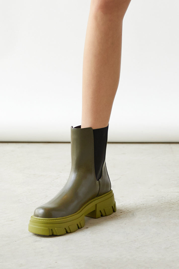 CHUNKY SOLE CHELSEA BOOT in MILITARY OLIVE — alternate angle