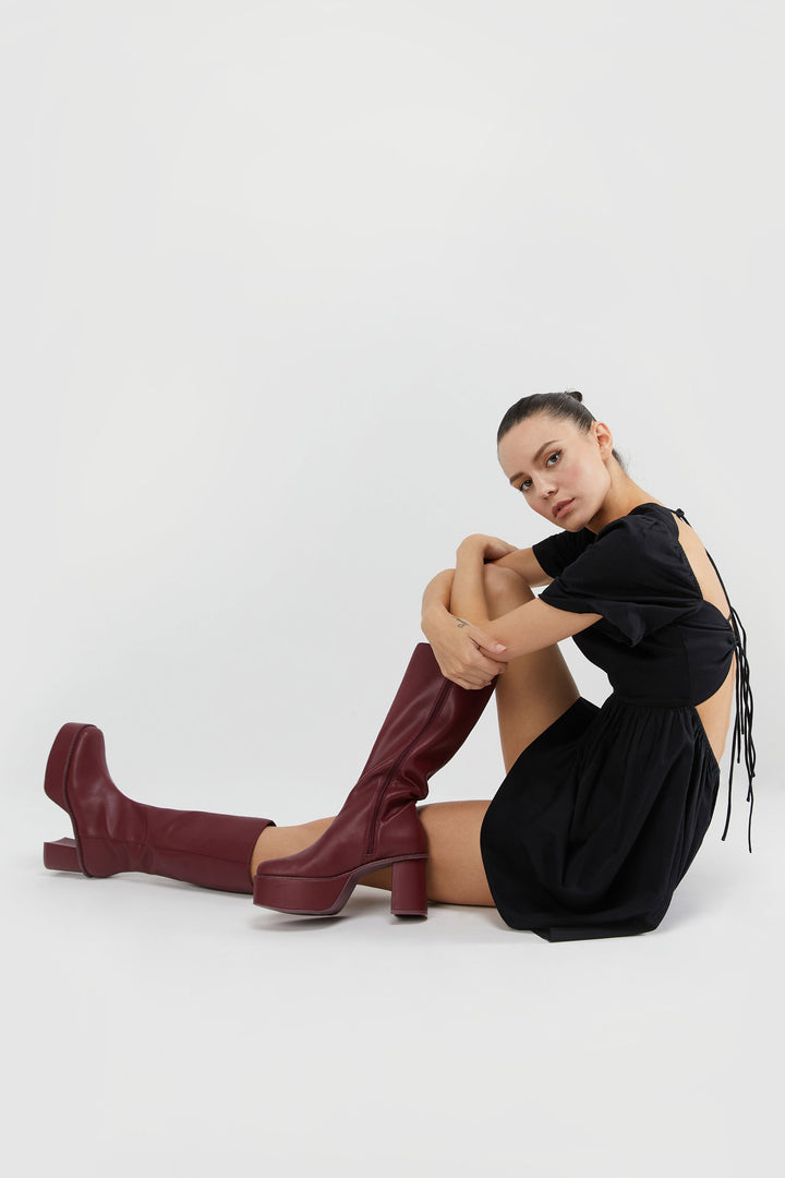 PLATFORM KNEE HIGH BOOTS in Syrah — alternate angle