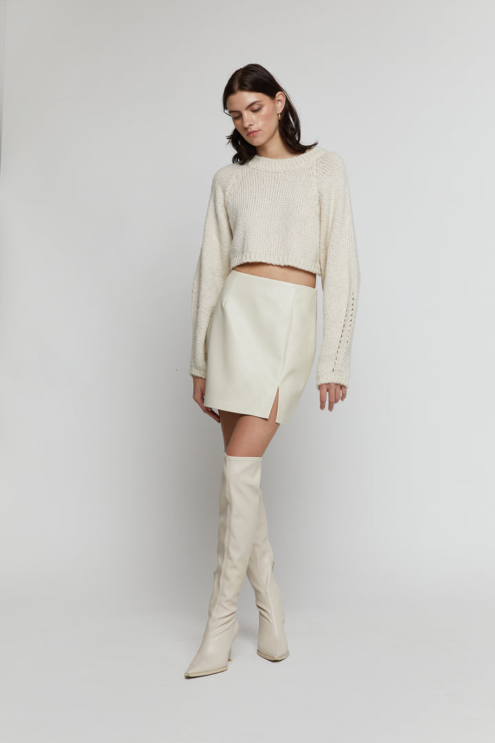 POINTED KNEE HIGH BOOTS in Oatmeal — alternate angle