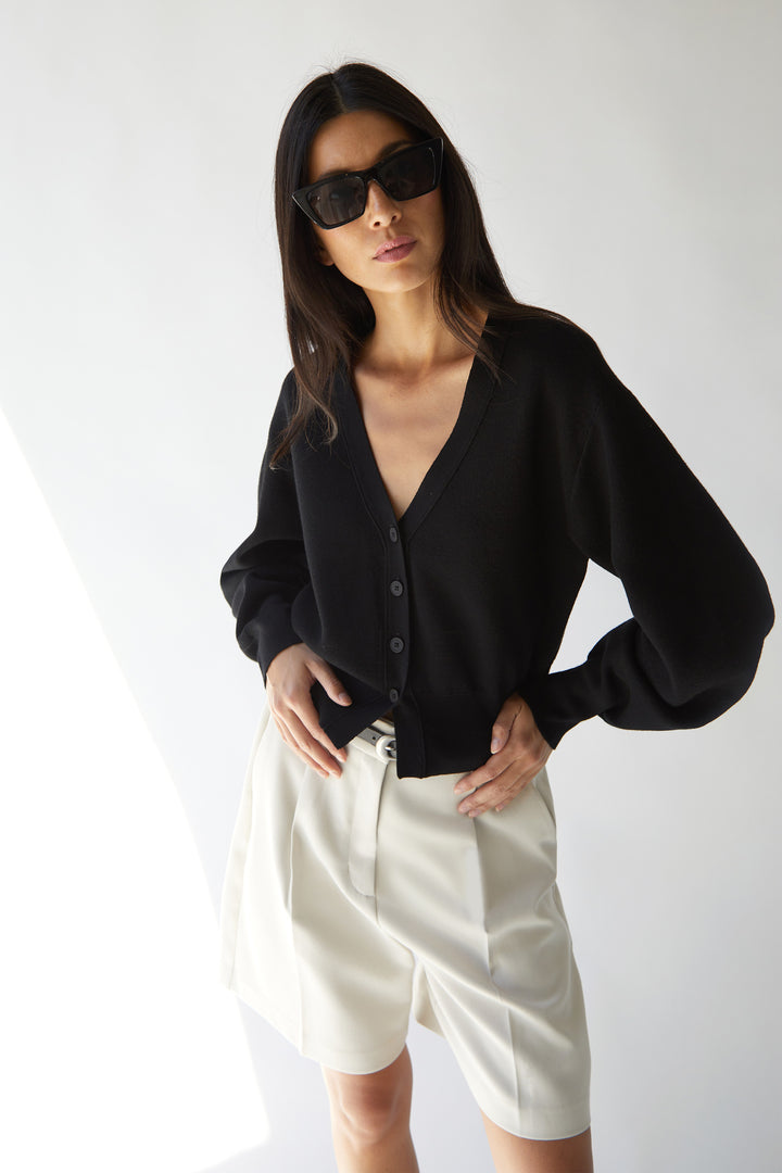 CROPPED CARDIGAN in Black — alternate angle